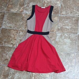 Maitai Summer Sleeveless Color Block Dress Red Gray Black Size Small
